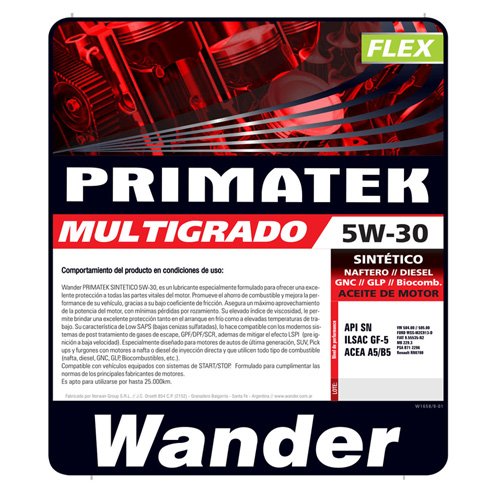 PRIMATEK FLEX 5W-30 API SN/CF  WANDER  205 L  TAMBOR (W1659)